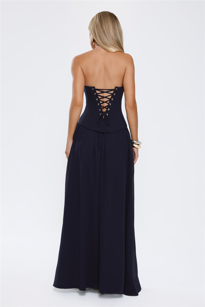 Sophisticated Luxe Strapless Maxi Dress Navy