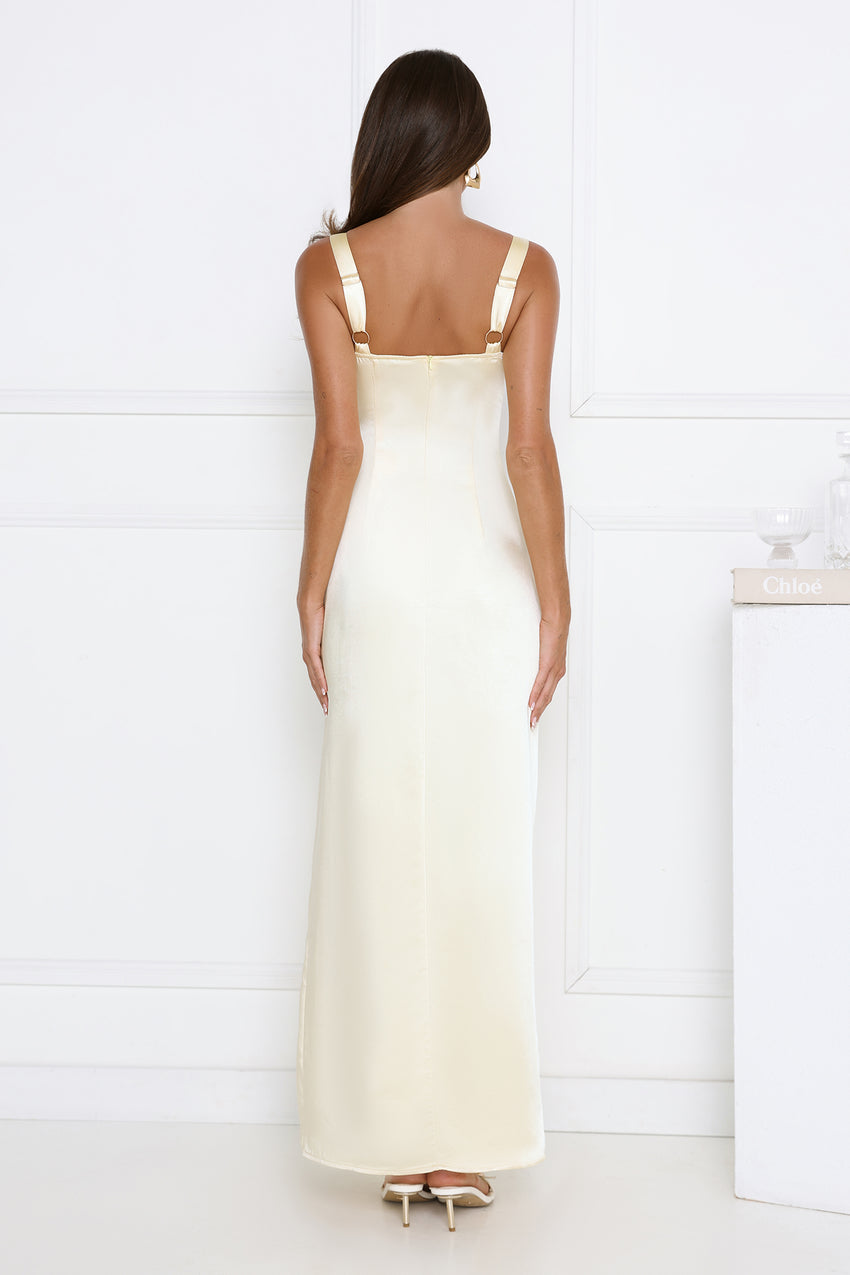 Headturner Energy Satin Maxi Dress Yellow