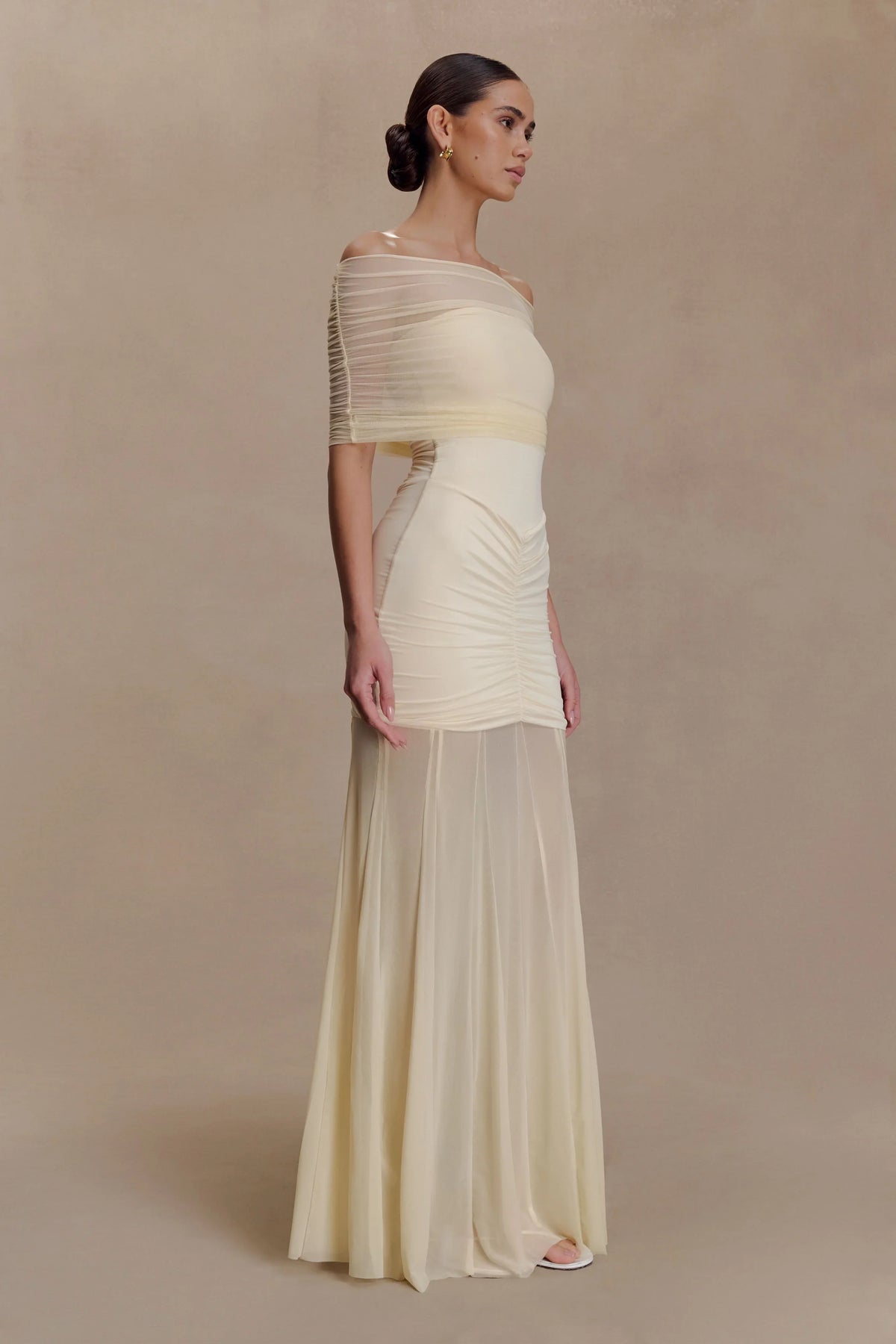 Caspian Off Shoulder Mesh Maxi Dress