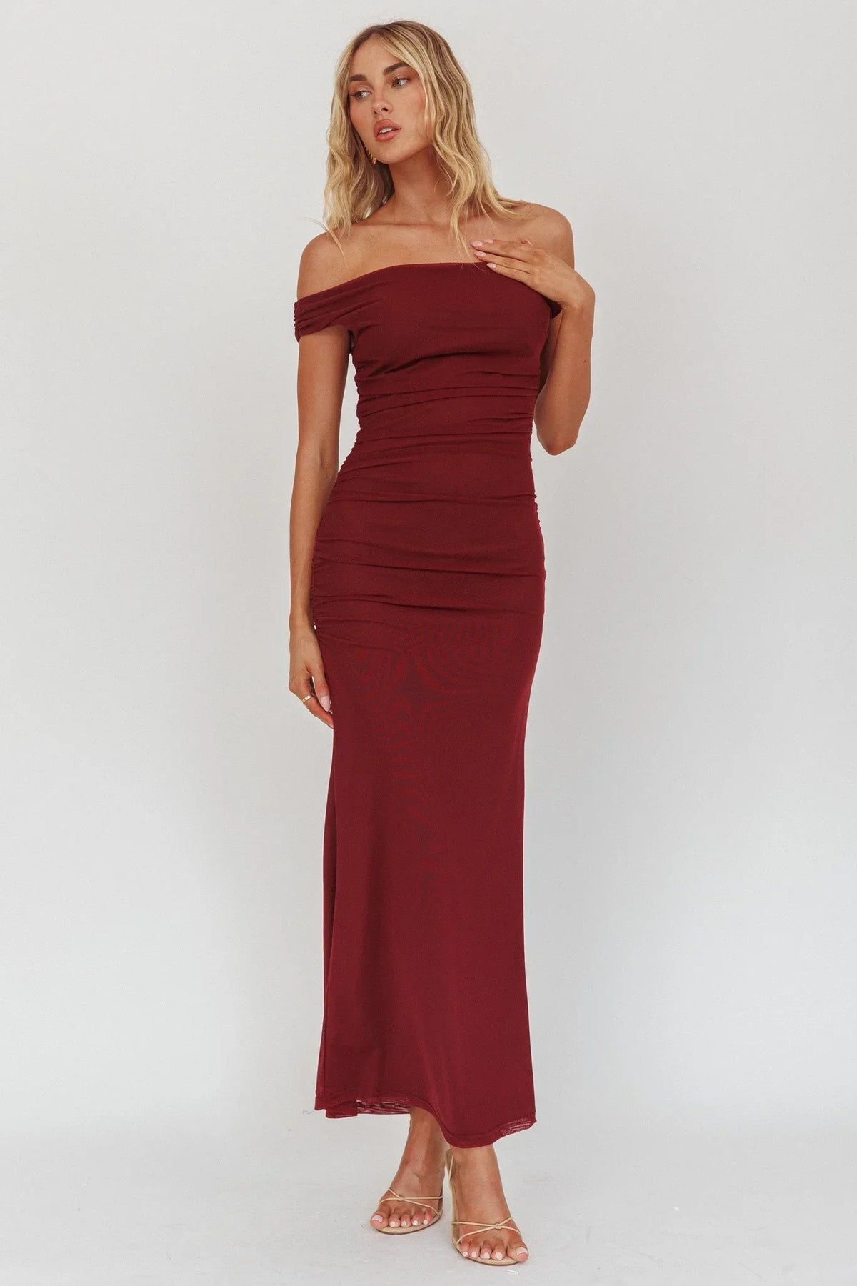 Bloom Mesh Midi Dress Wine