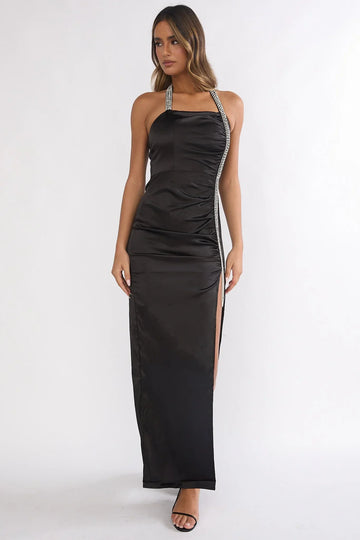 Glitterati Halter Maxi Dress Black
