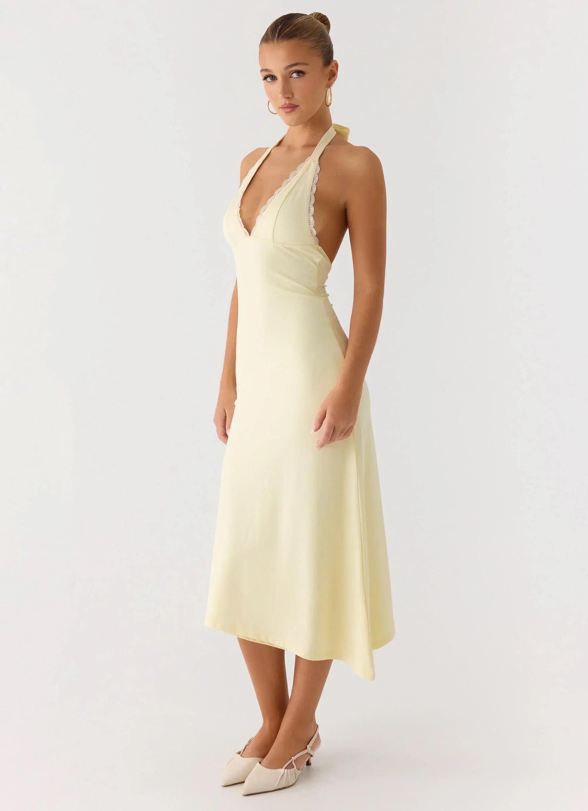 Illuminate Halter Midi Dress - Butter Yellow