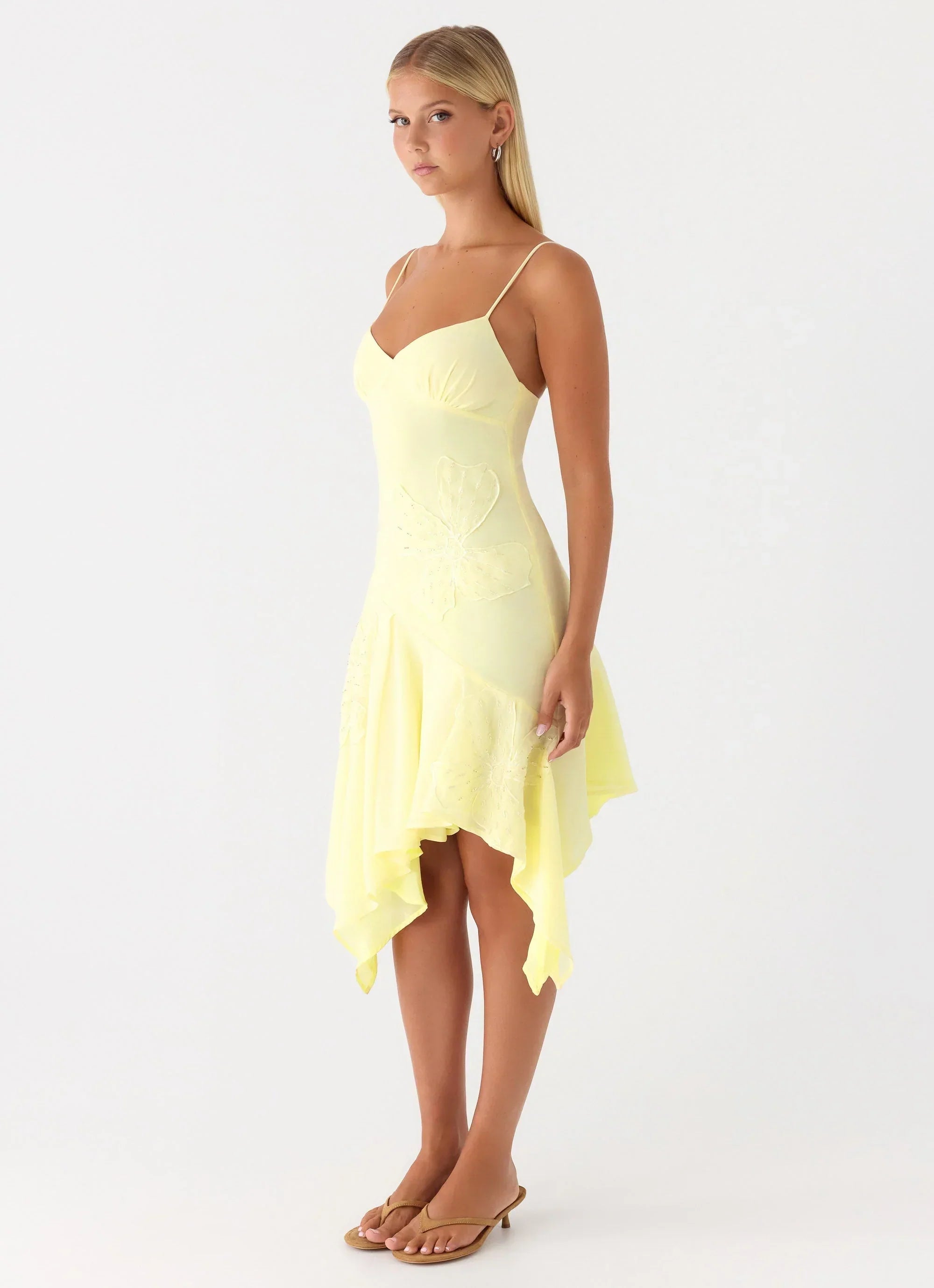 Aysha Beaded Flower Midi Dress - Yellow