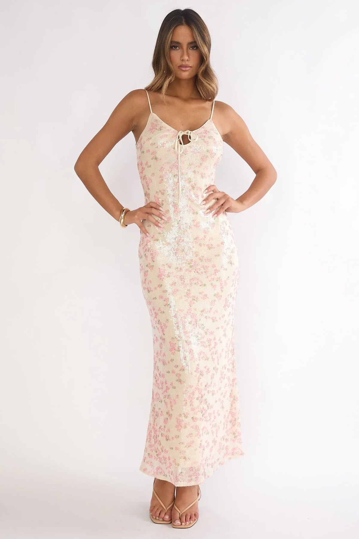 Marielle Sequin Maxi Dress Floral Pink