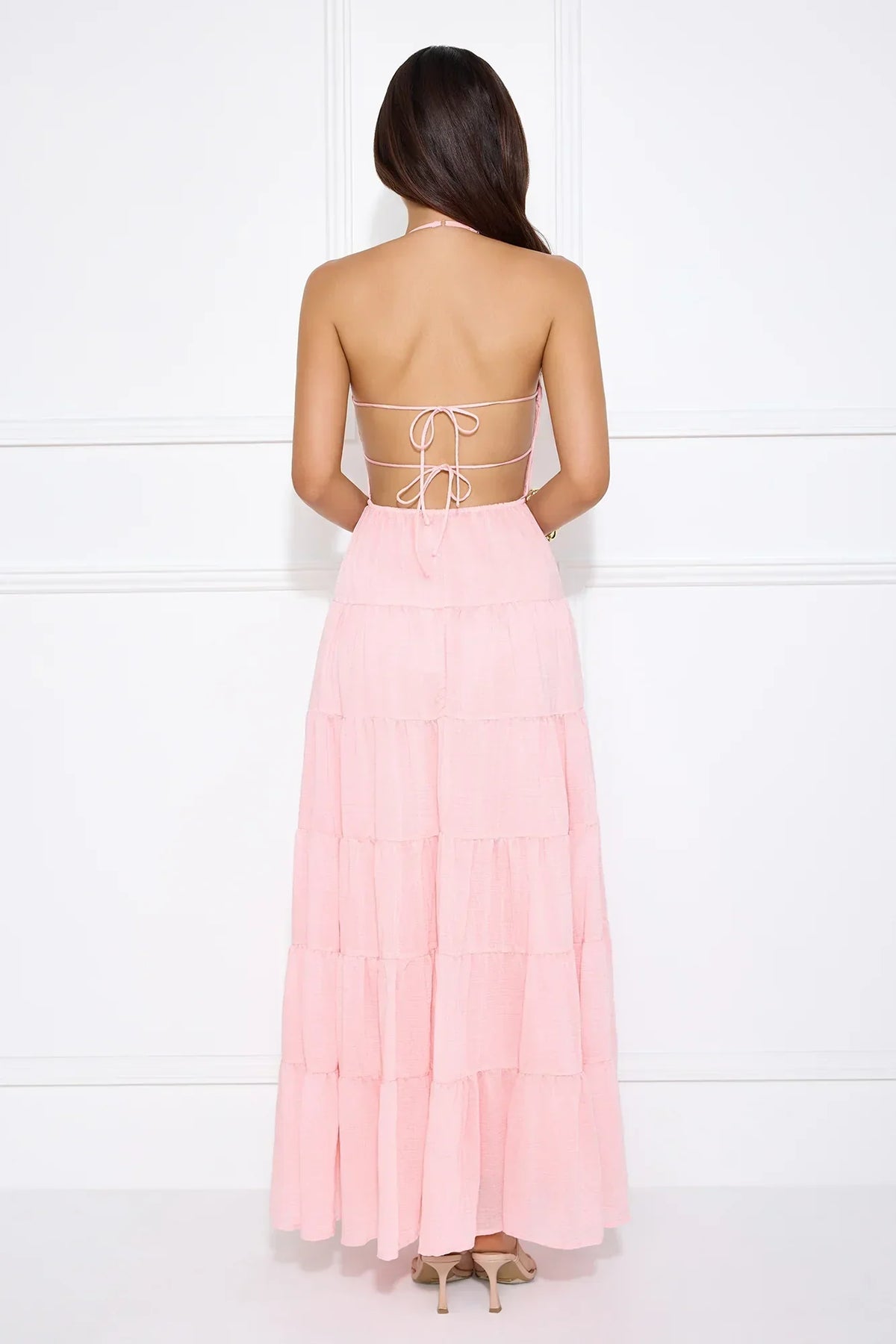 Make Up Halter Maxi Dress Pink