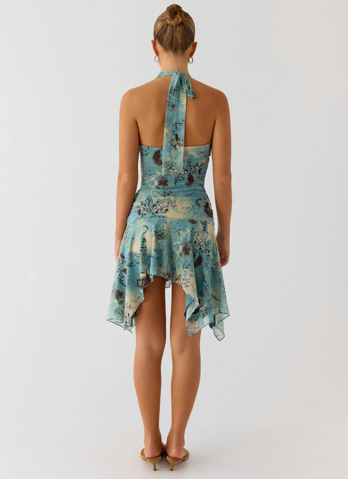 Bad Alive Halter Hanky Mini Dress - Aqua Blur