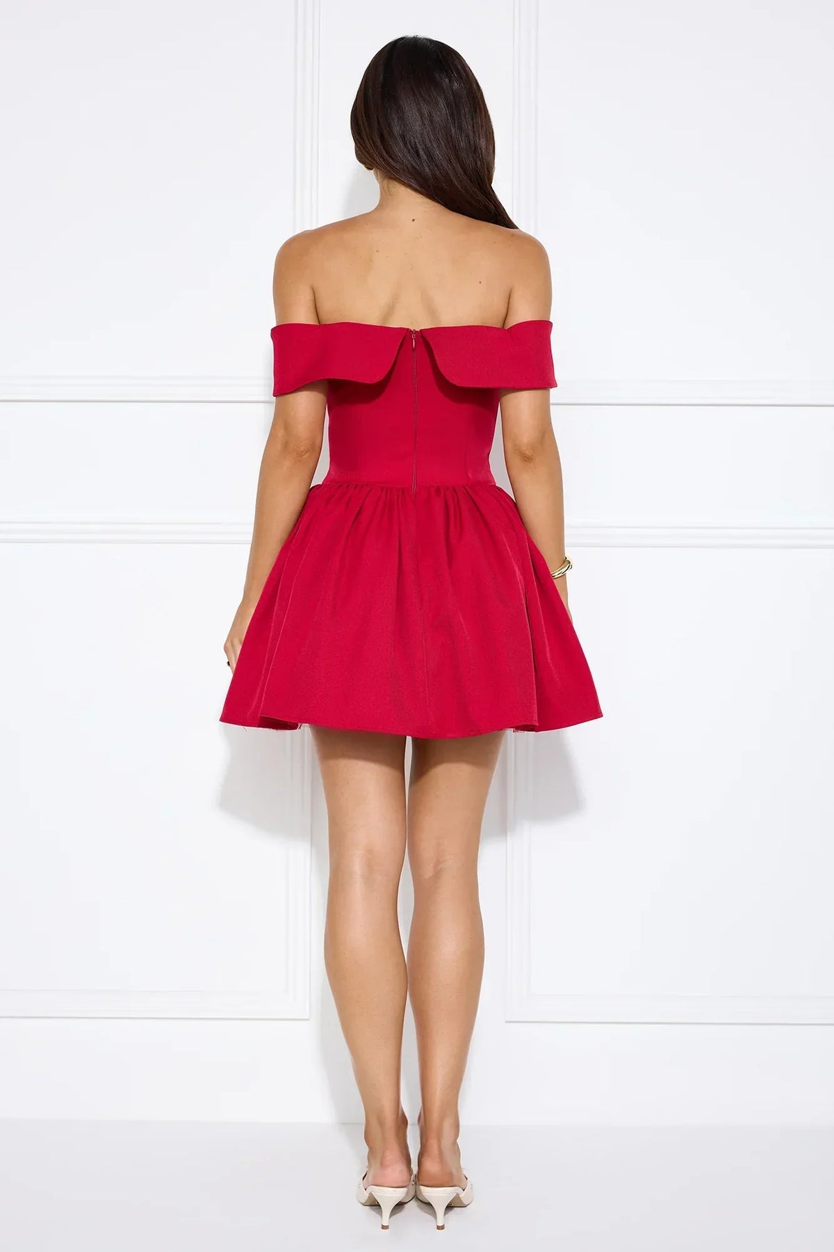 Ballroom Lights Off Shoulder Mini Dress Red