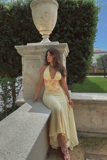 Silver Lining Love Halter Maxi Dress Yellow