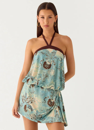 Switch Up Halter Mini Dress - Aqua Blur