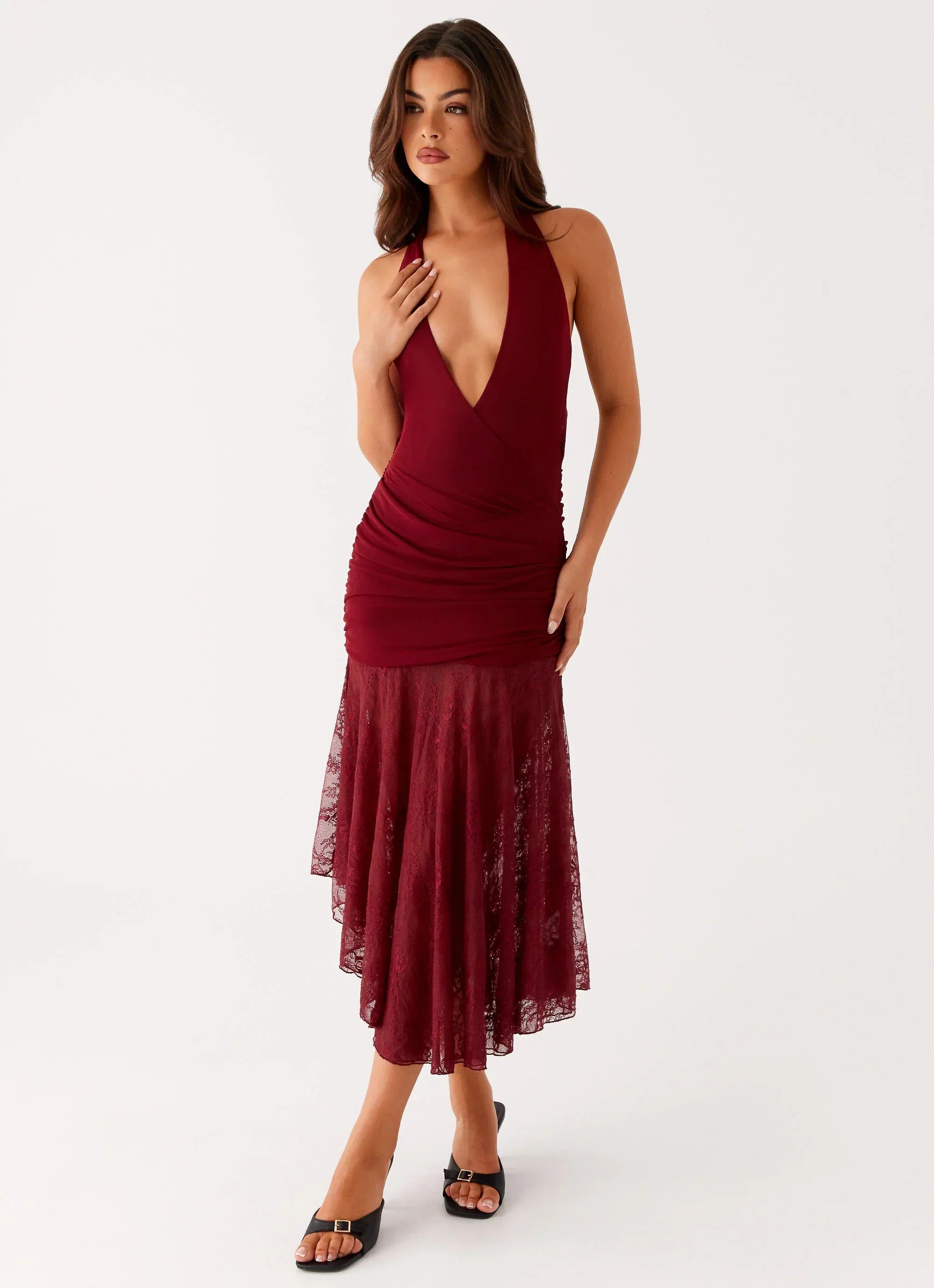 Burnout Midi Dress - Maroon