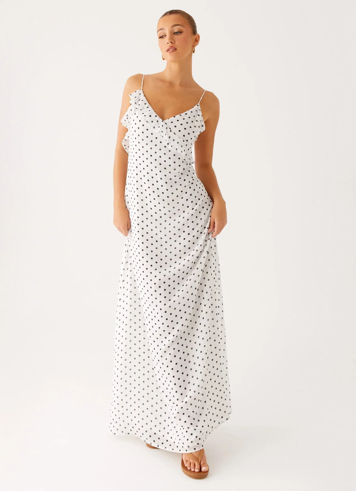 Harri Maxi Dress - White Polka Dot