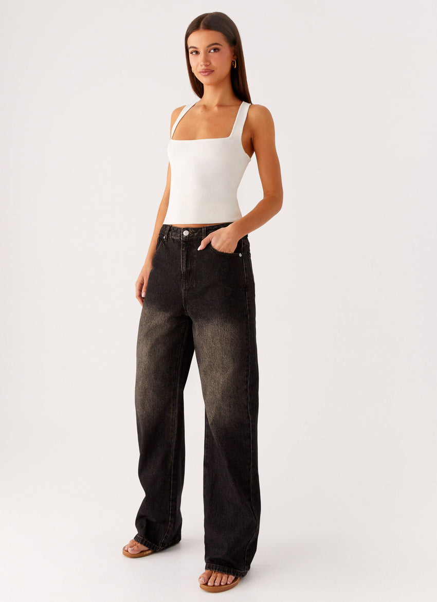 Back Again Straight Leg Denim Jeans - Acid Charcoal