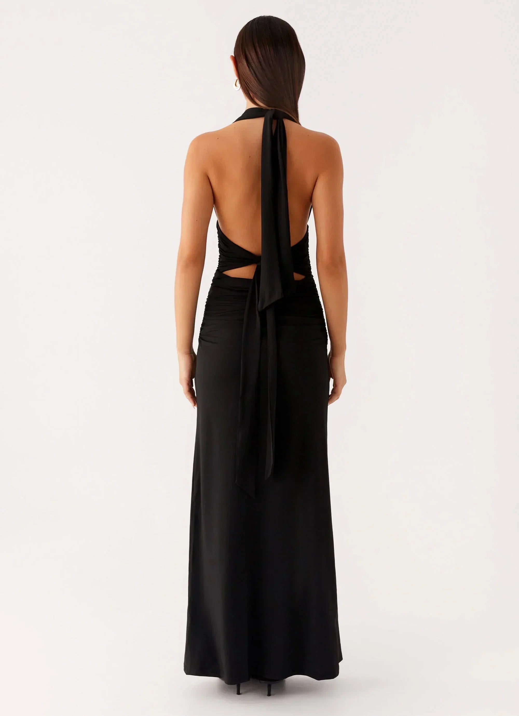 Adalie Halter Neck Midi Dress - Black
