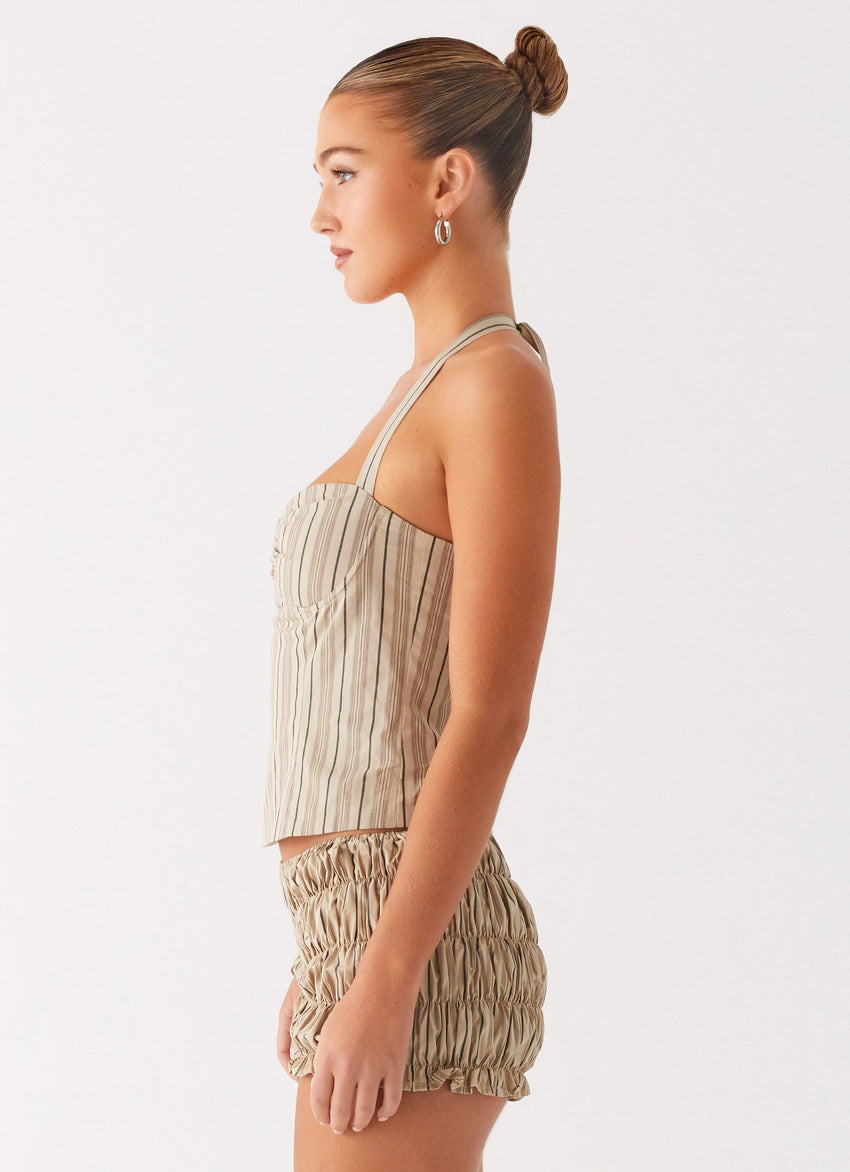 Cheryl Bustier Halter Top - Oatmeal Stripe