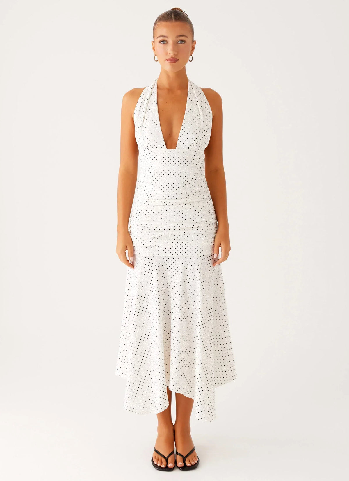 Grettana Halter Neck Midi Dress - White Polka Dot