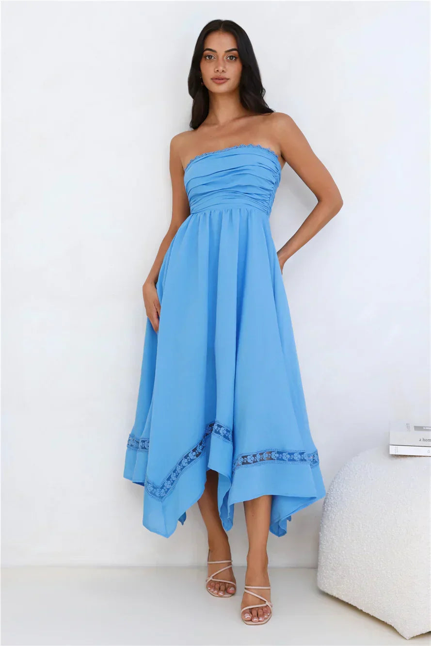 Visit The Moon Strapless Midi Dress Yellow