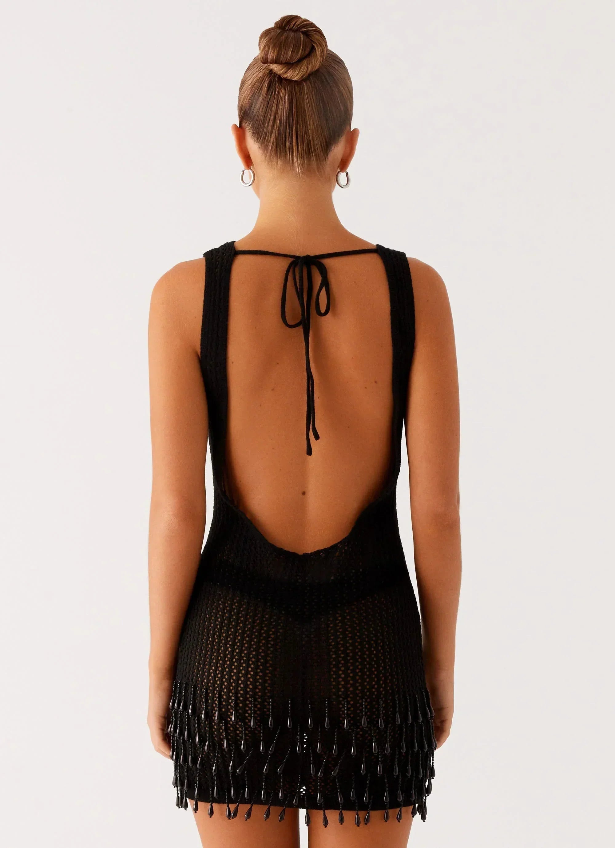 Miracle Beaded Crochet Mini Dress - Black