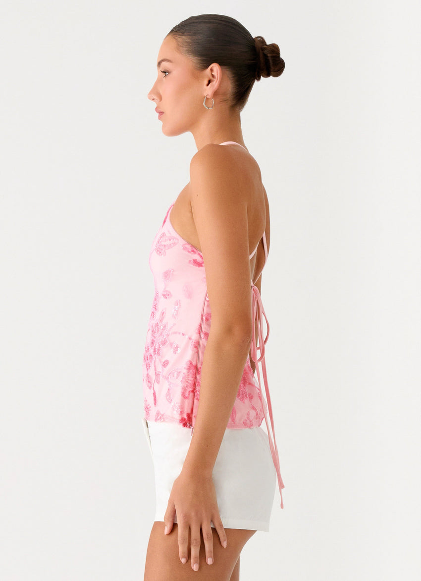 Janelle Beaded Halter Top - Pink