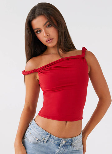 Solace Soul Twist Shoulder Top - Red