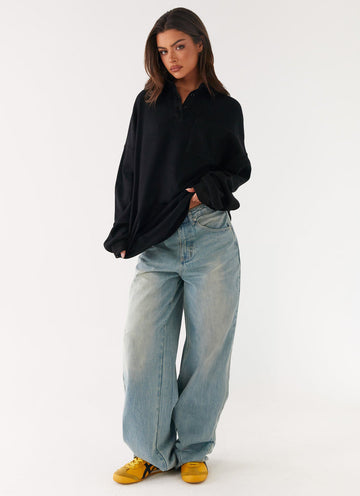 Torrie Oversized Polo Top - Black
